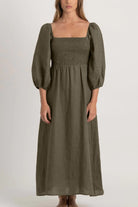 Agapi Linen Maxi Dress Khaki Luxmii