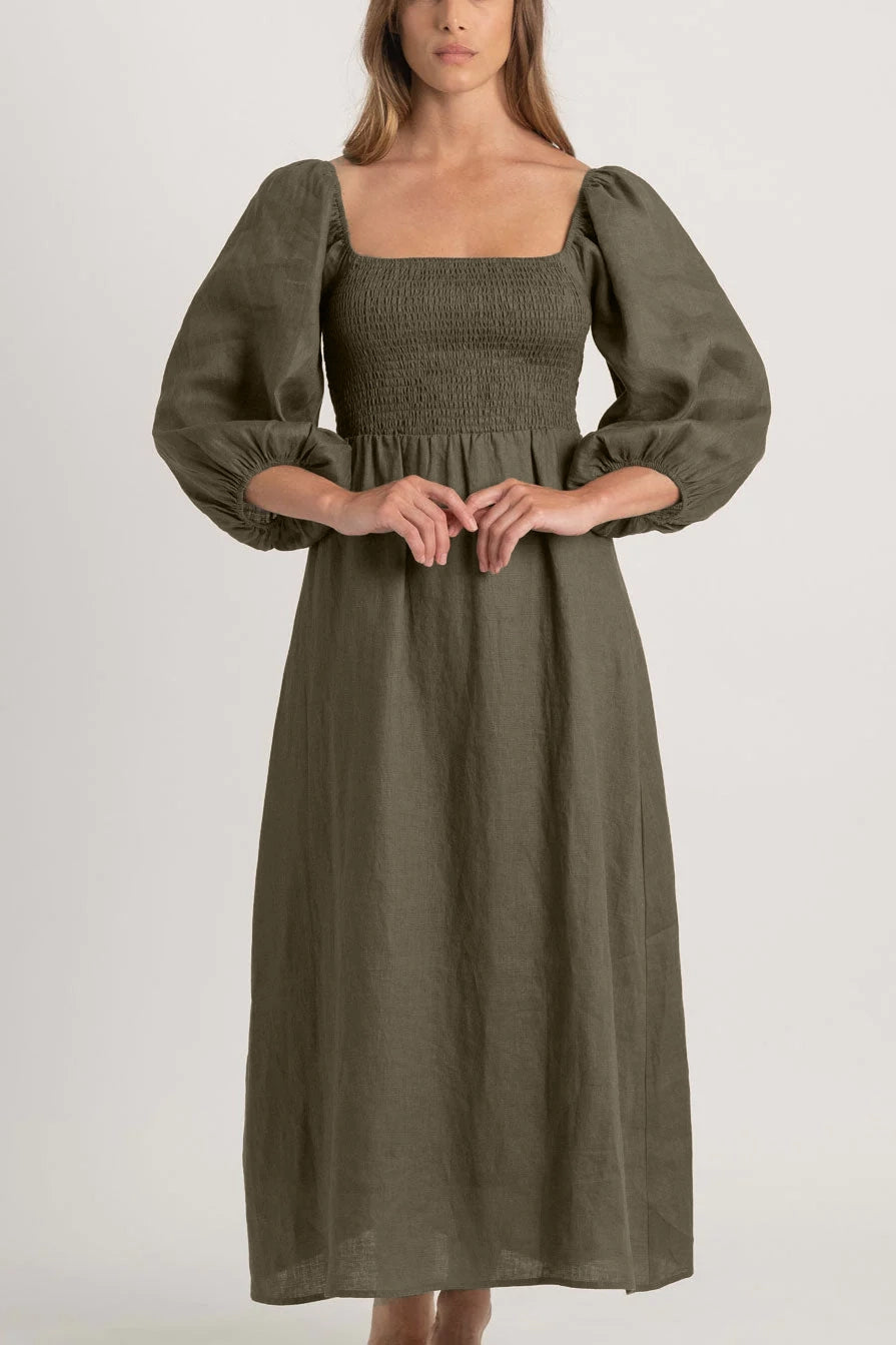 Agapi Linen Maxi Dress Khaki Luxmii