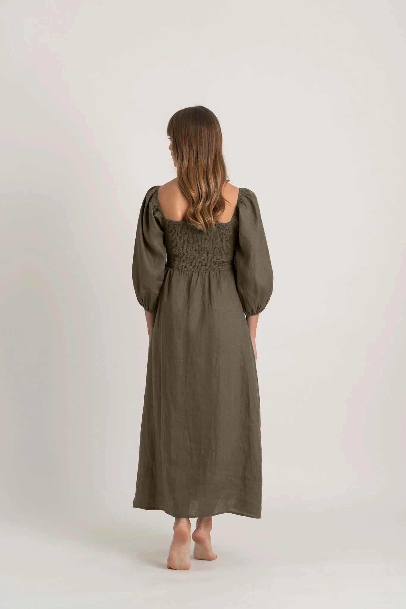 Agapi Linen Maxi Dress Khaki Luxmii