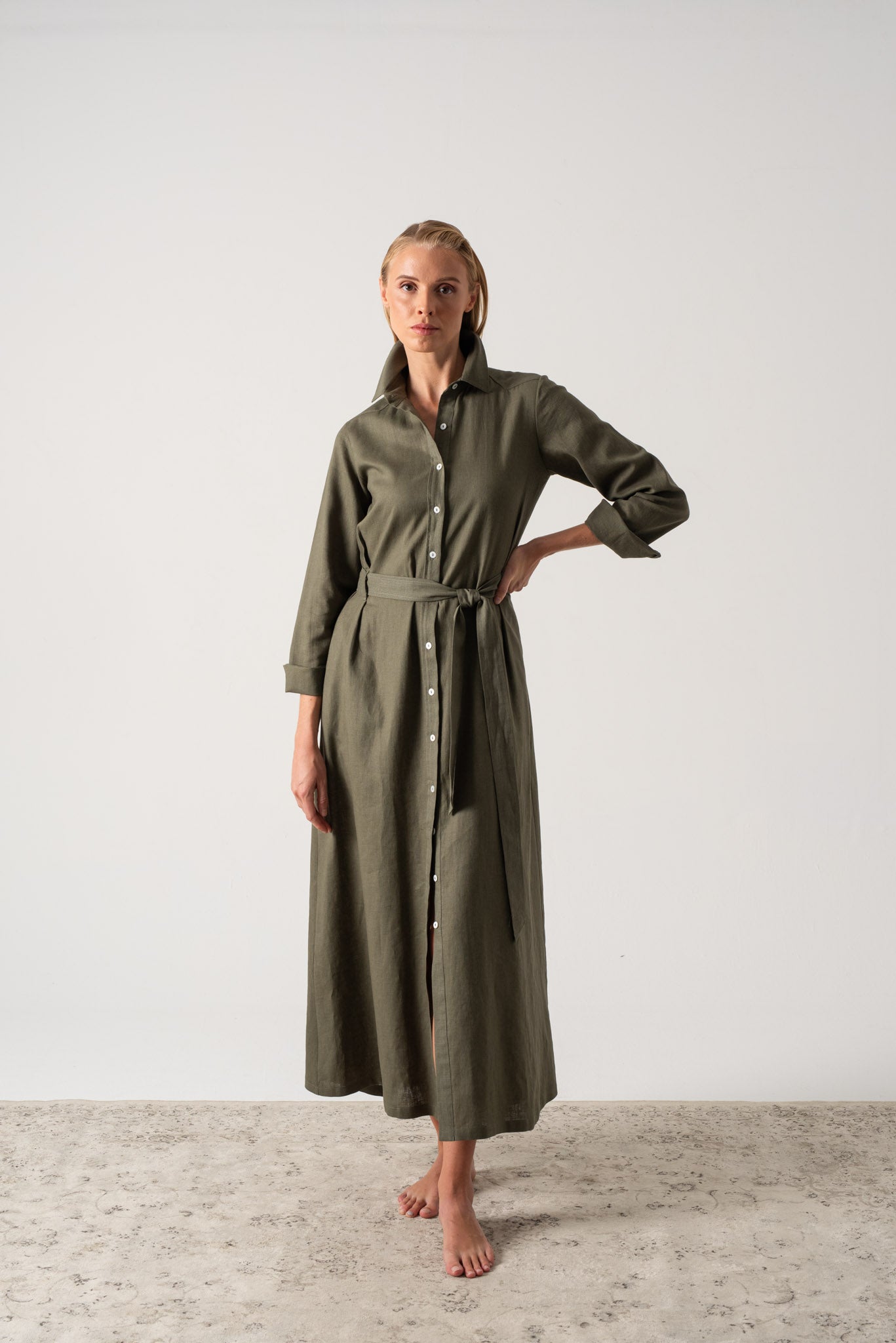 Arlo Linen Shirt Maxi Dress Khaki Luxmii