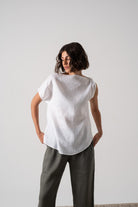 Asymmetrical Linen Knot Top White Luxmii