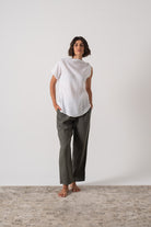 Asymmetrical Linen Knot Top White Luxmii