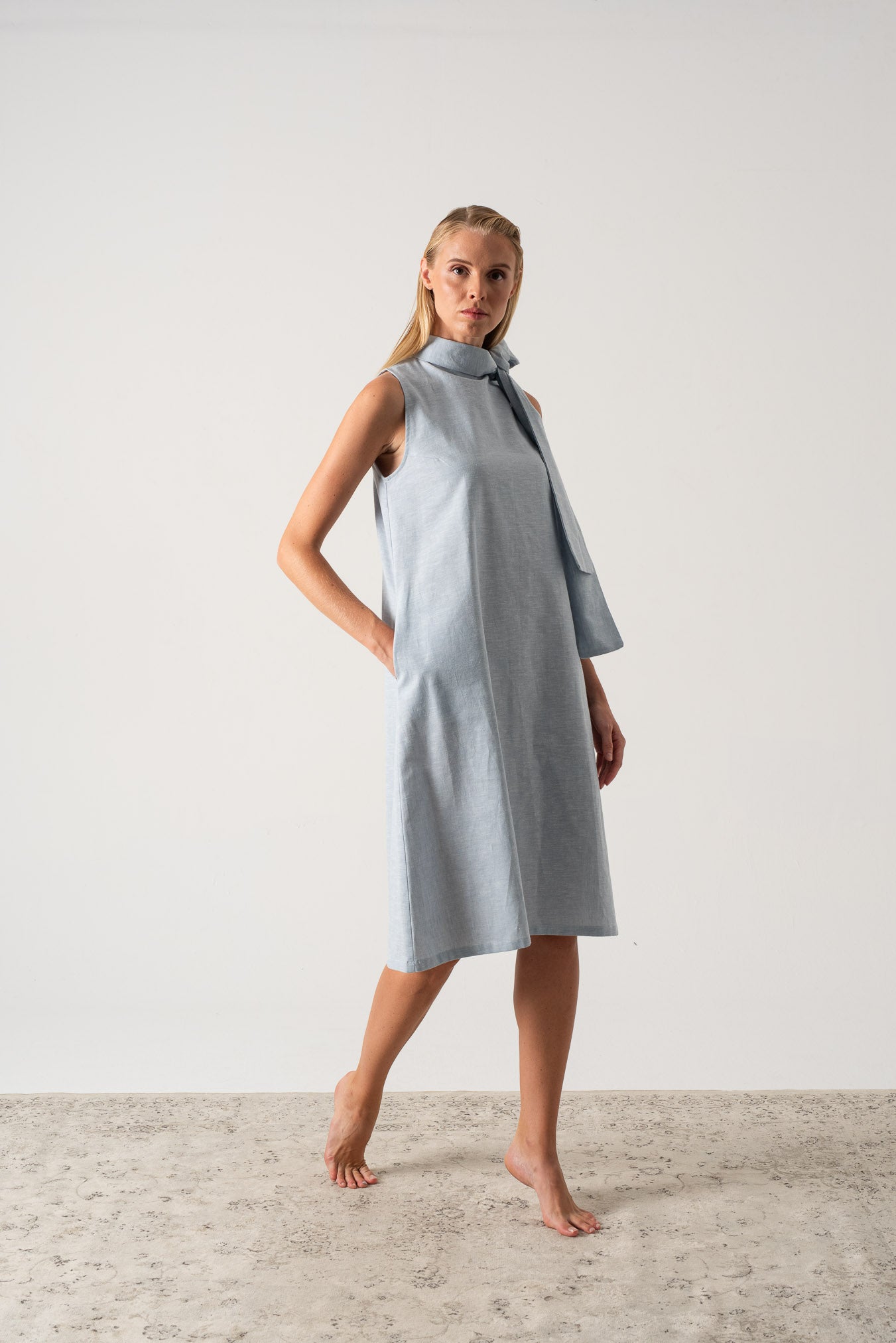 Axel Linen Tie Dress Sky Blue Luxmii