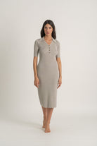 Copy of Ribbed Linen Midi Polo Dress in Pebbly Grey Luxmii