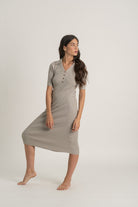 Copy of Ribbed Linen Midi Polo Dress in Pebbly Grey Luxmii