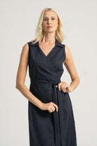 Cora Wrap Dress Navy Luxmii