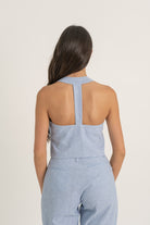 Figurati Linen Gilet Top Sky Blue Luxmii