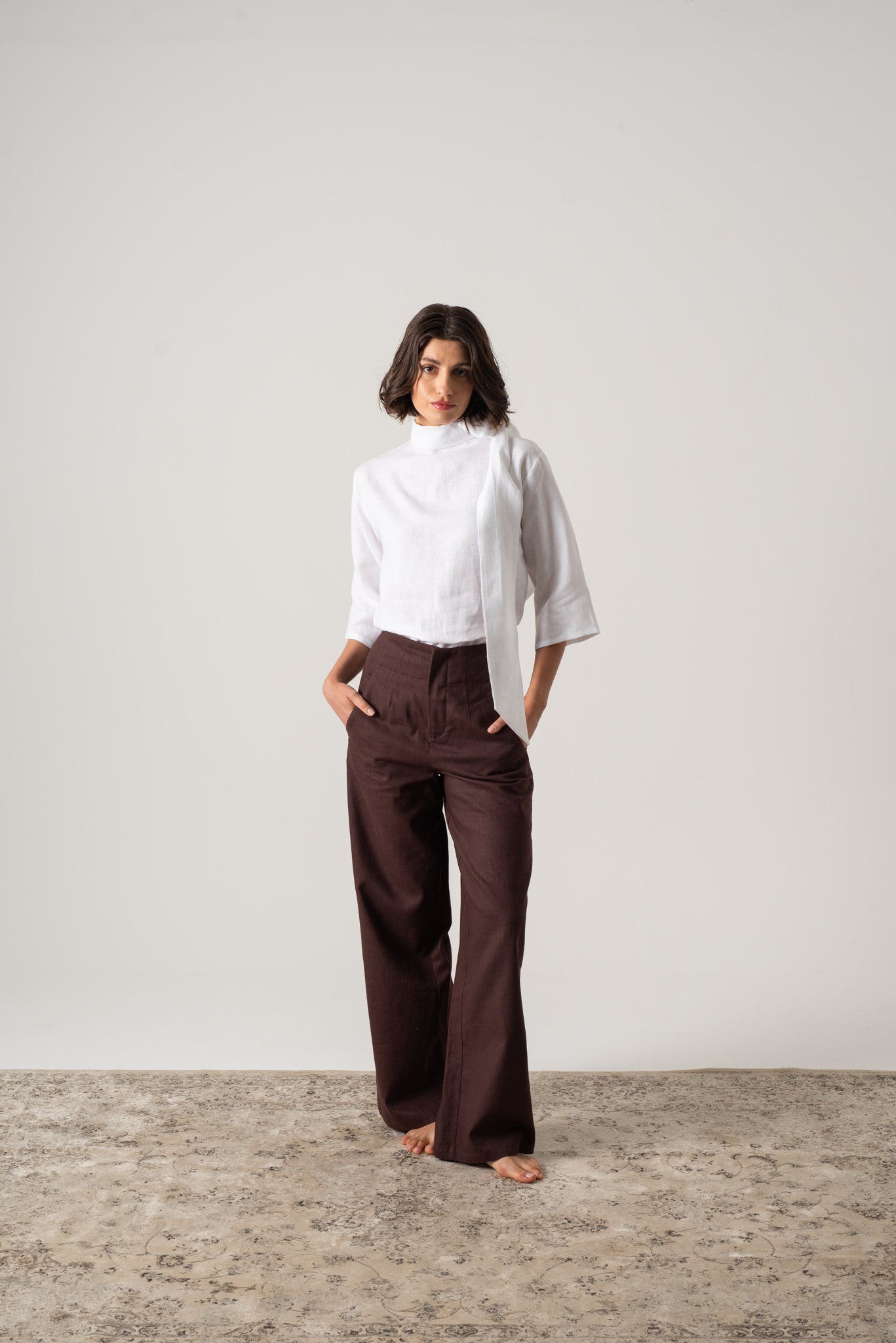 Hanne Linen Trouser Brown Espresso Luxmii