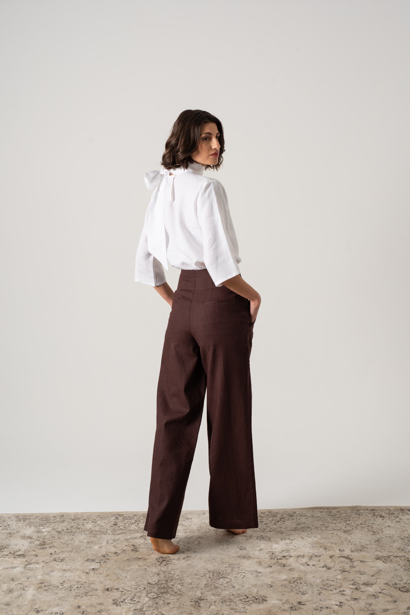 Hanne Linen Trouser Brown Espresso Luxmii