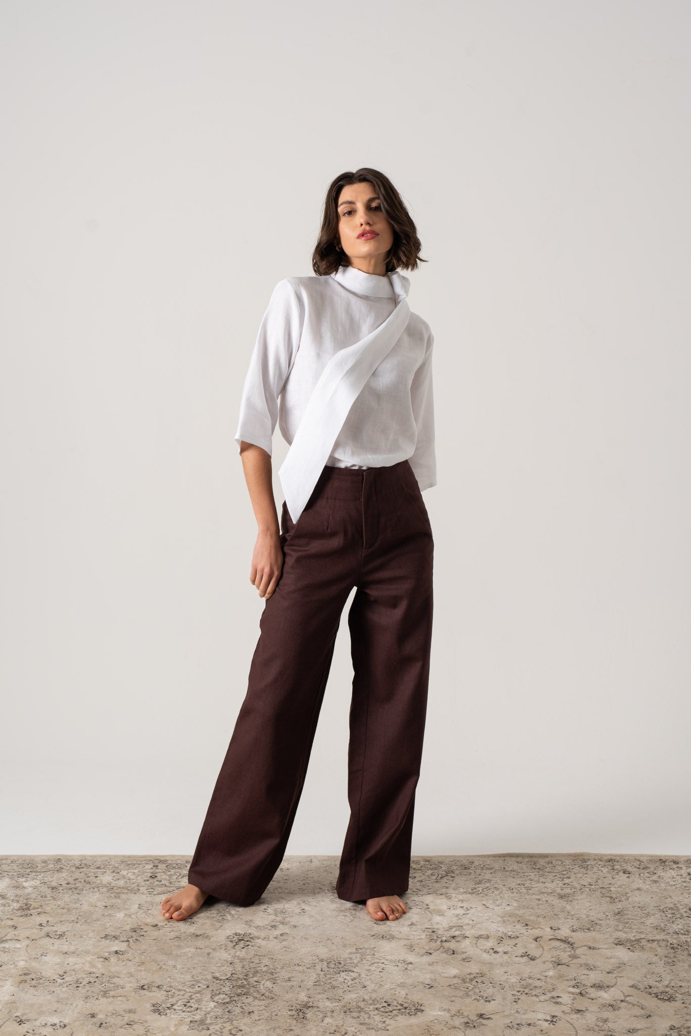 Hanne Linen Trouser Brown Espresso Luxmii