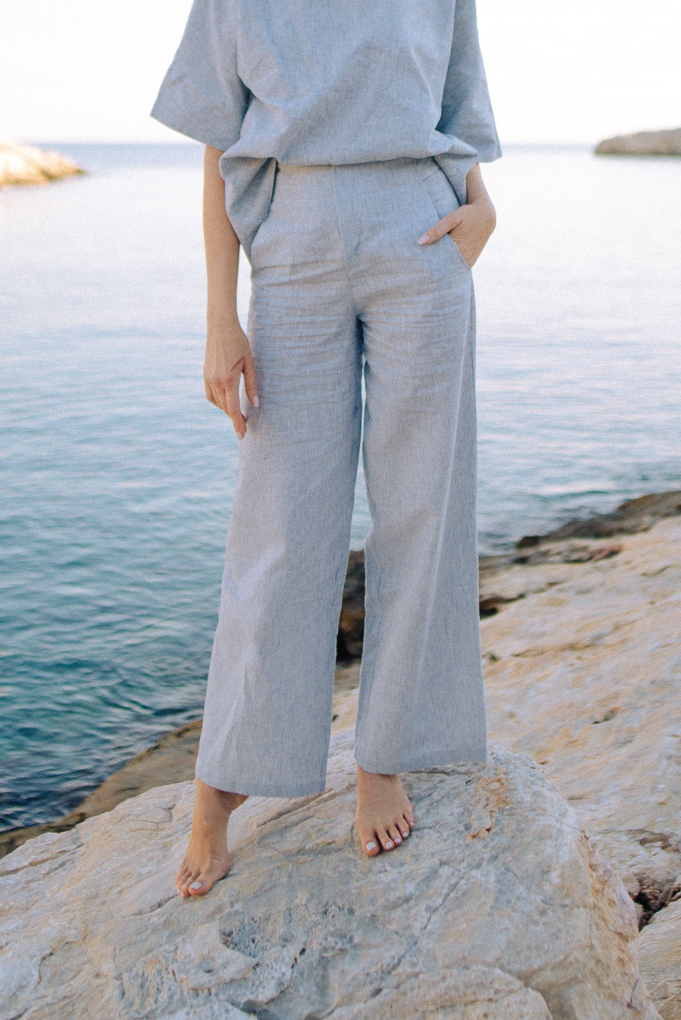 Hanne Linen Trouser French Blue Stripe Luxmii