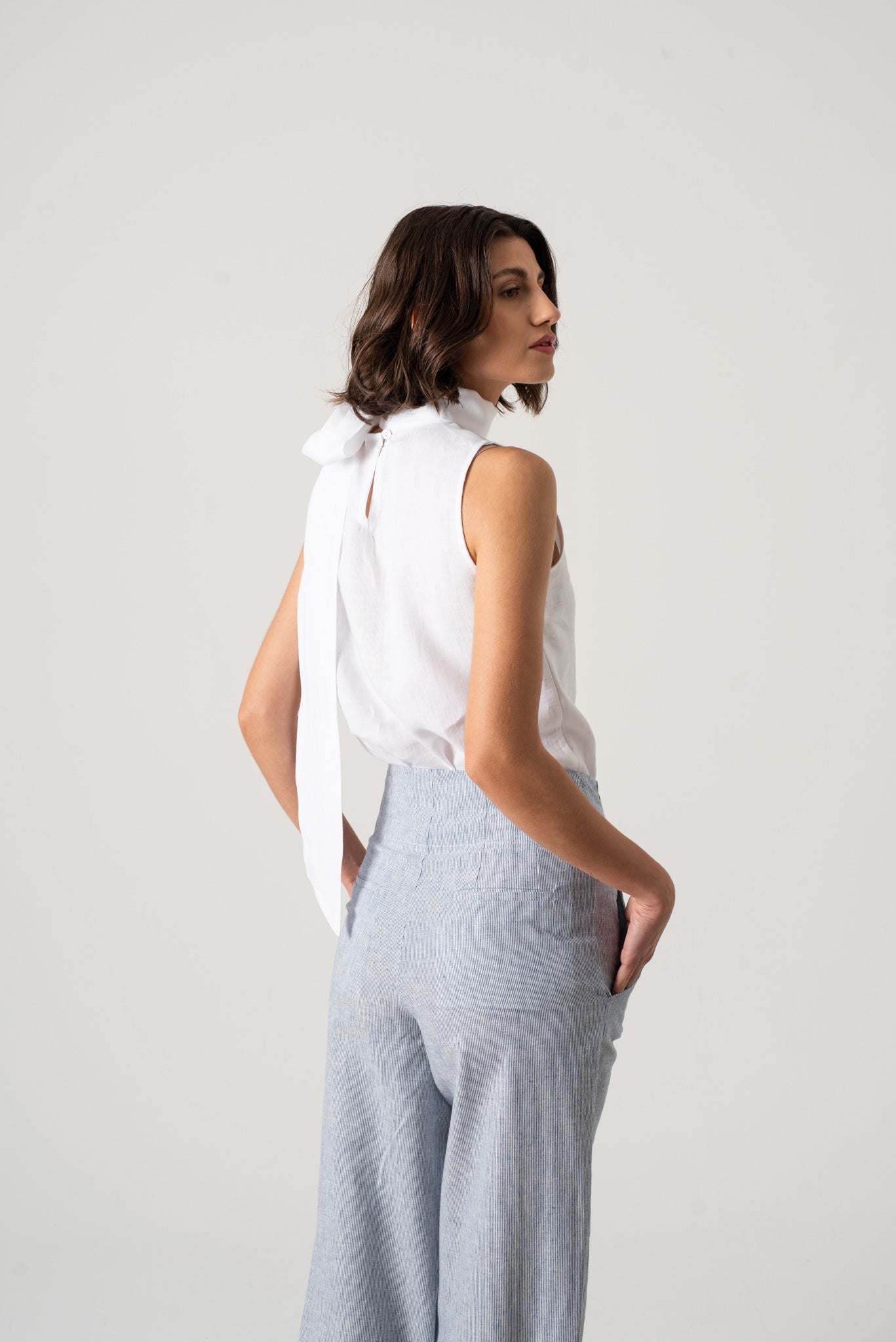 Hanne Linen Trouser French Blue Stripe Luxmii