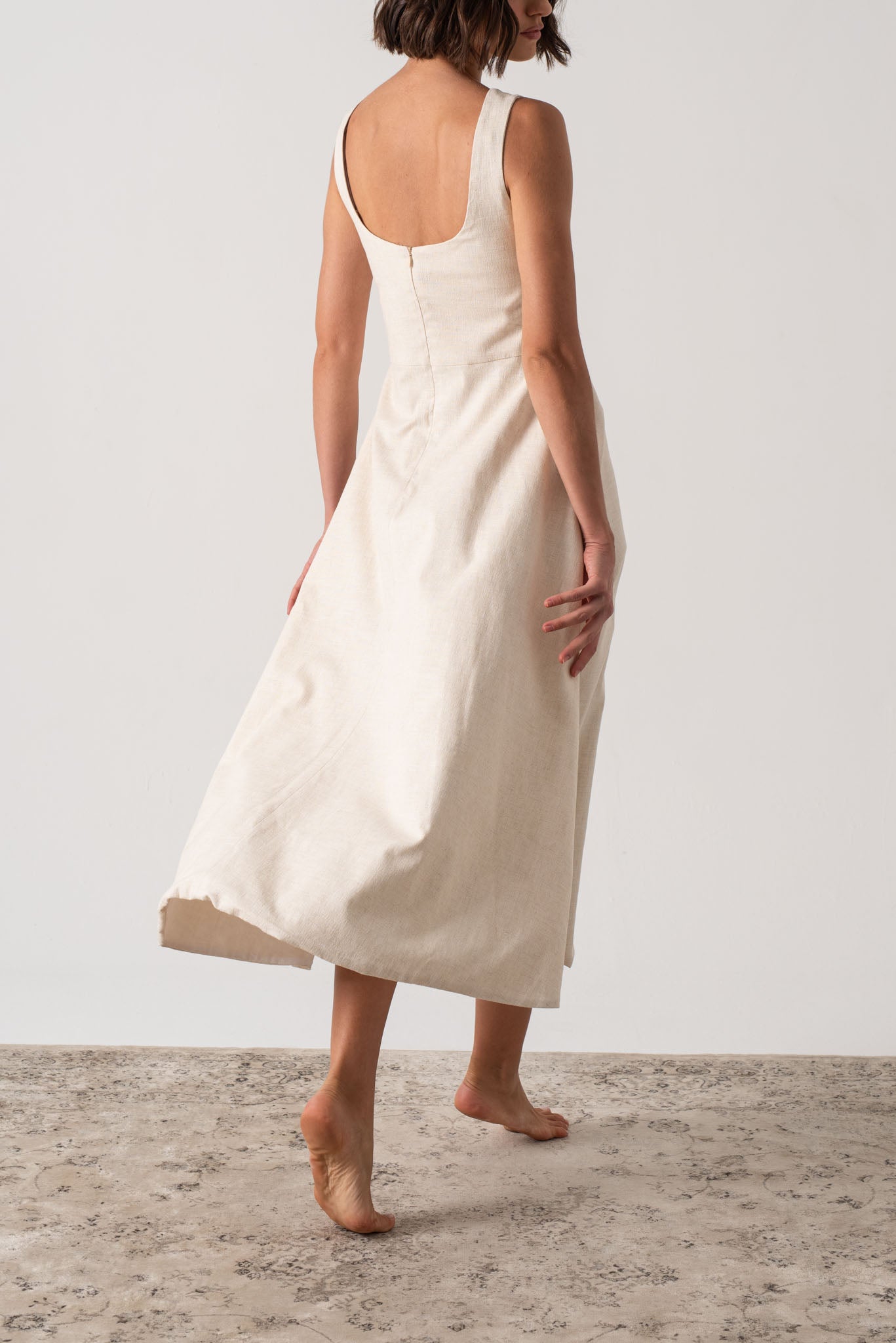 Ionia Linen Midi Dress Natural Beige Luxmii