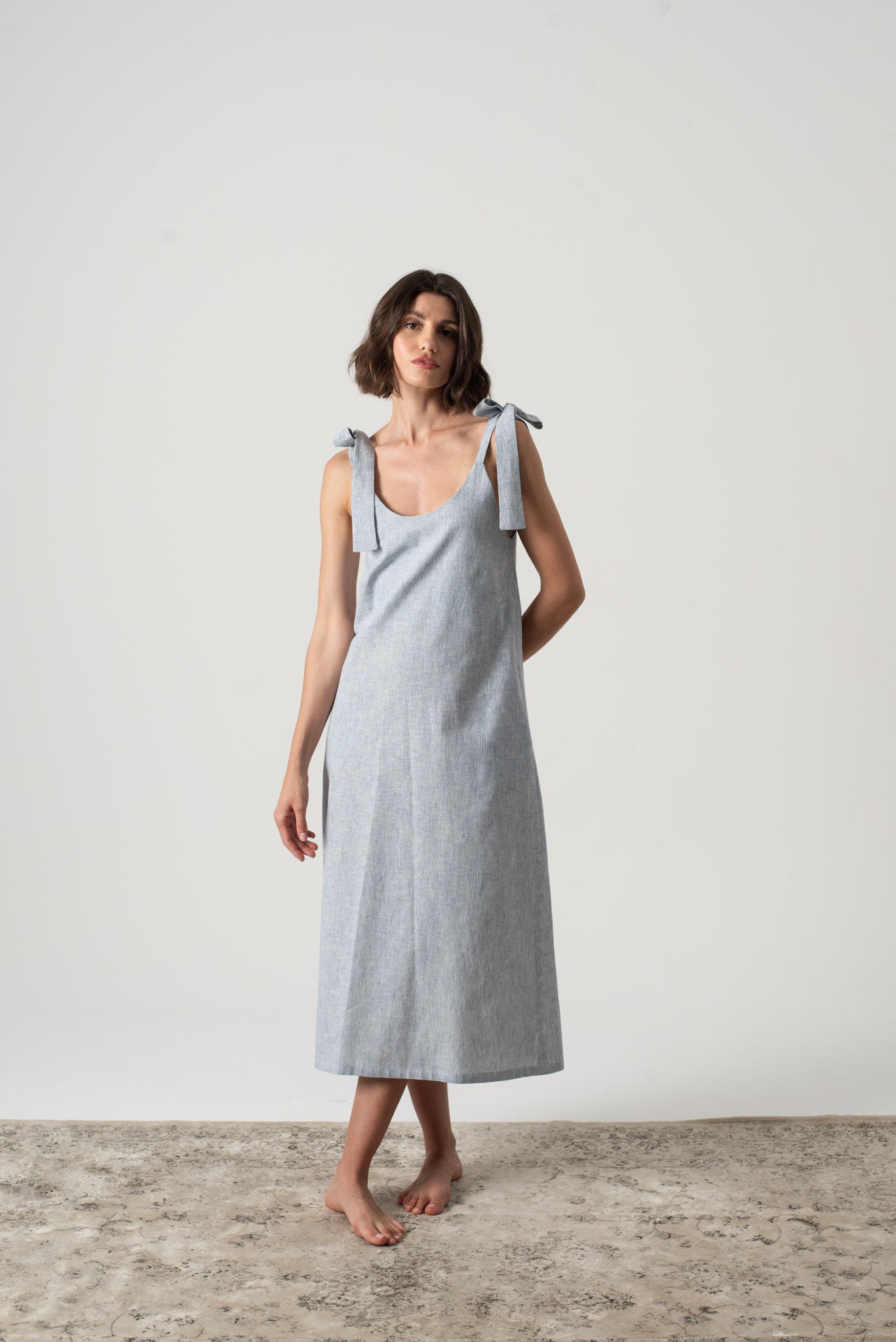 Jakob Linen Slip Dress French Blue Stripe Luxmii