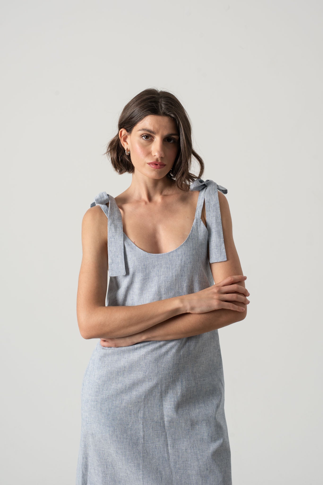 Jakob Linen Slip Dress French Blue Stripe Luxmii