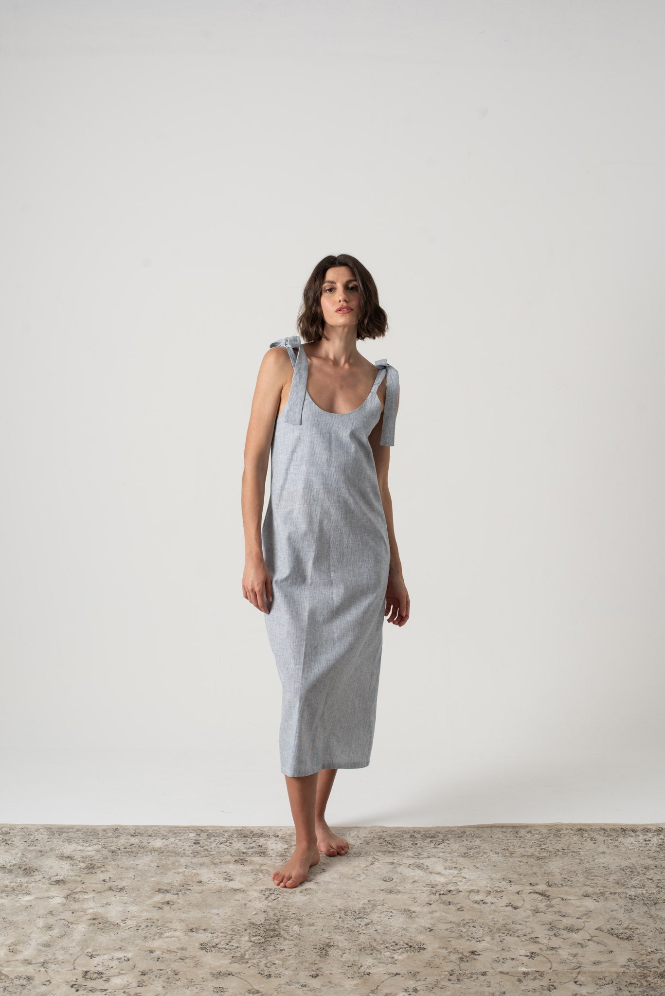 Jakob Linen Slip Dress French Blue Stripe Luxmii