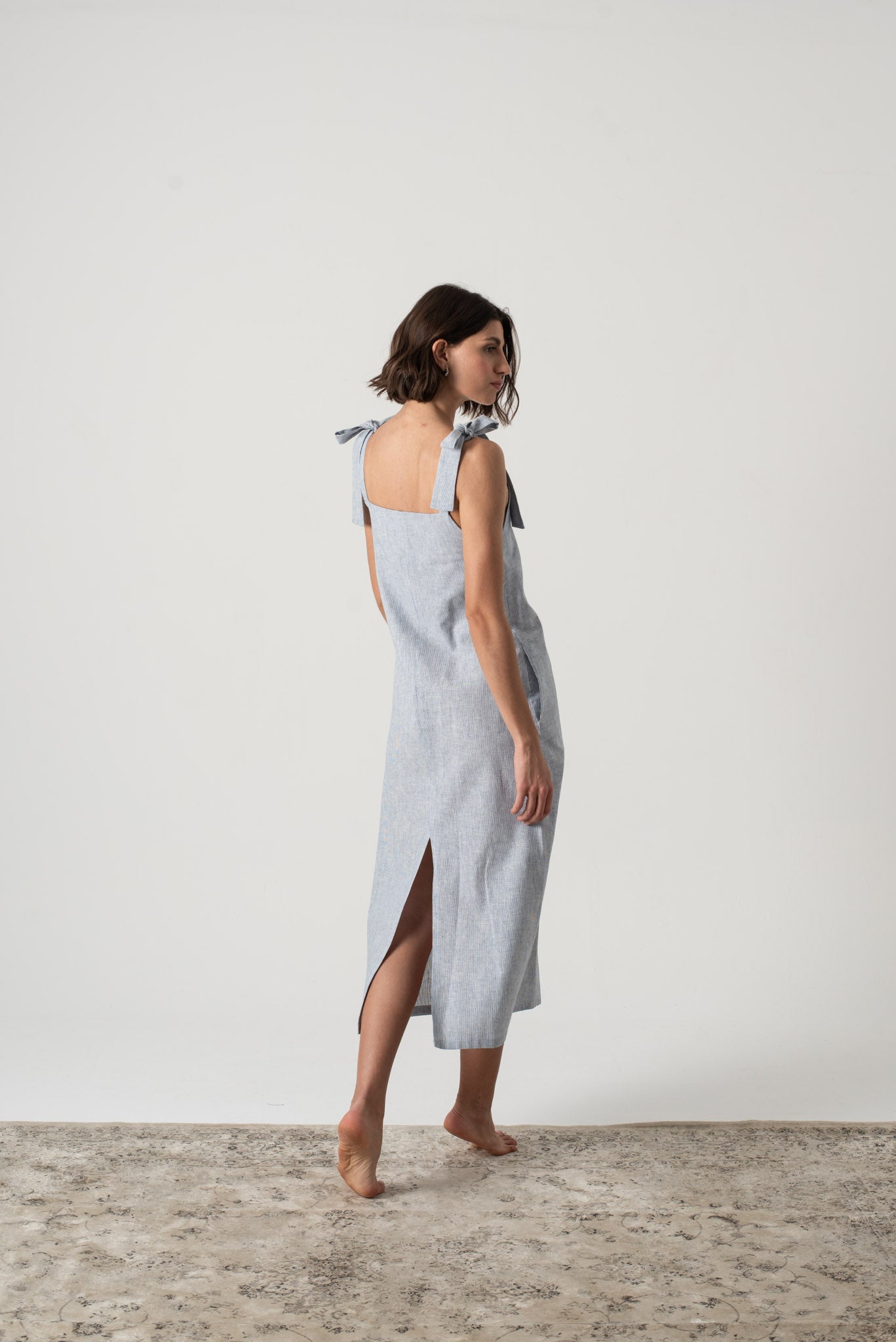 Jakob Linen Slip Dress French Blue Stripe Luxmii