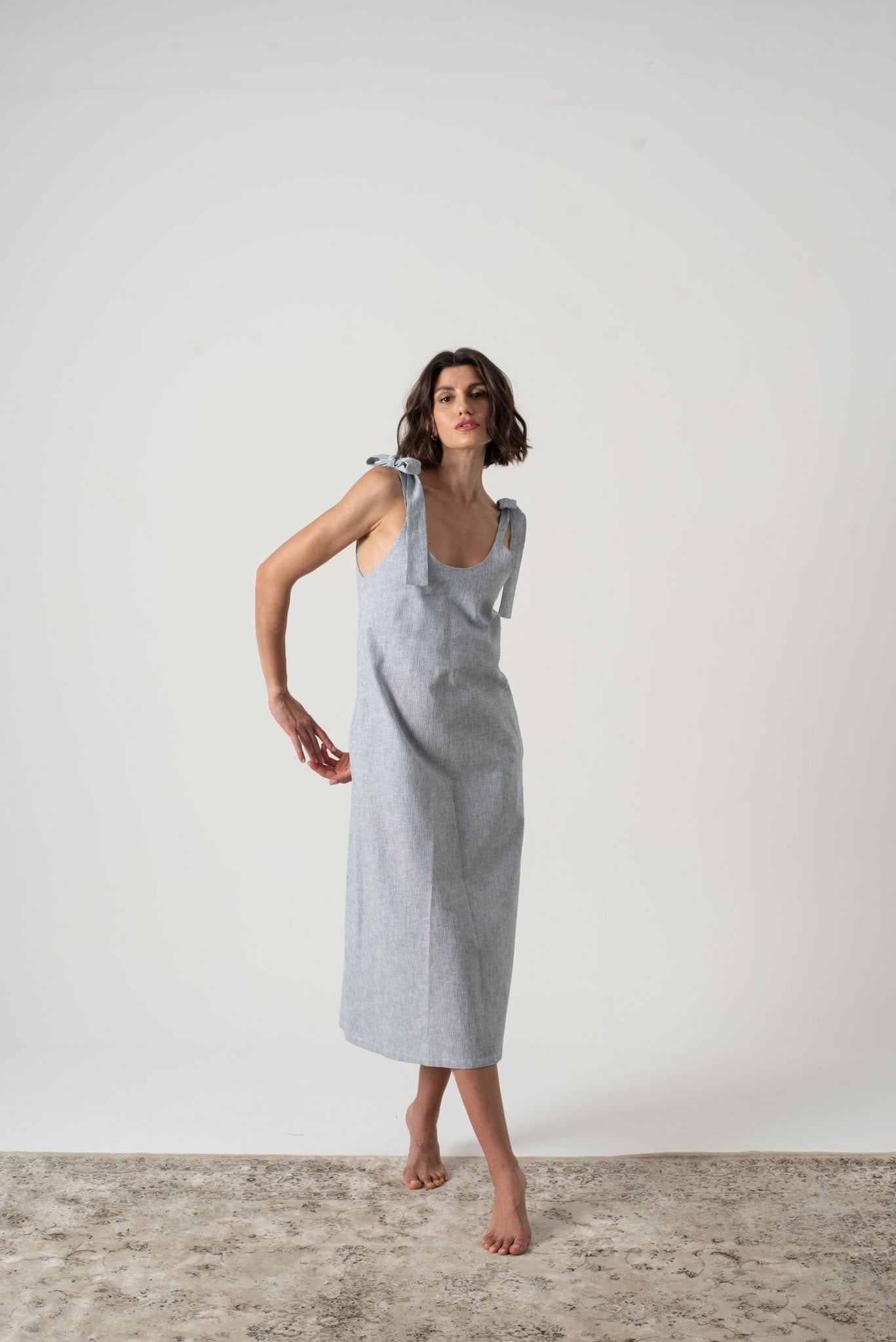 Jakob Linen Slip Dress French Blue Stripe Luxmii