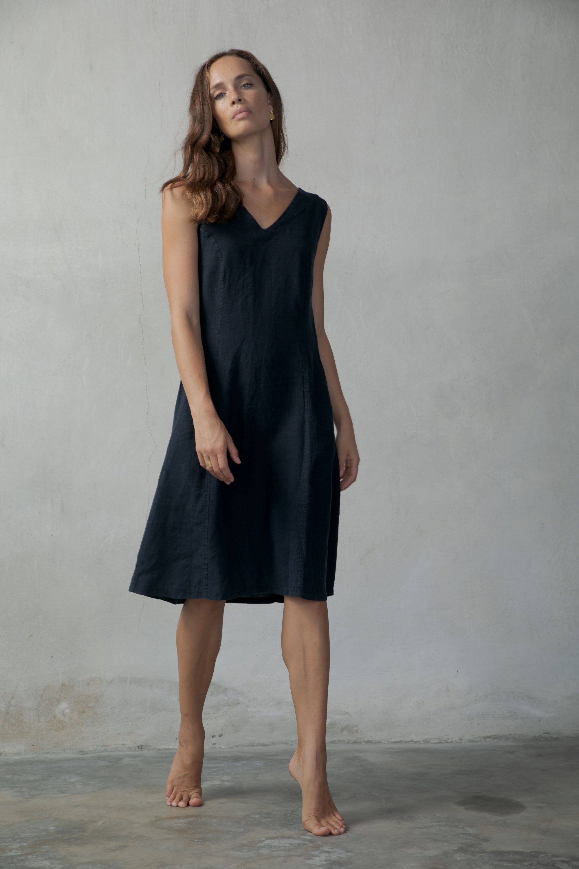 L'origami Linen Slip Dress Navy Luxmii