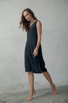 L'origami Linen Slip Dress Navy Luxmii