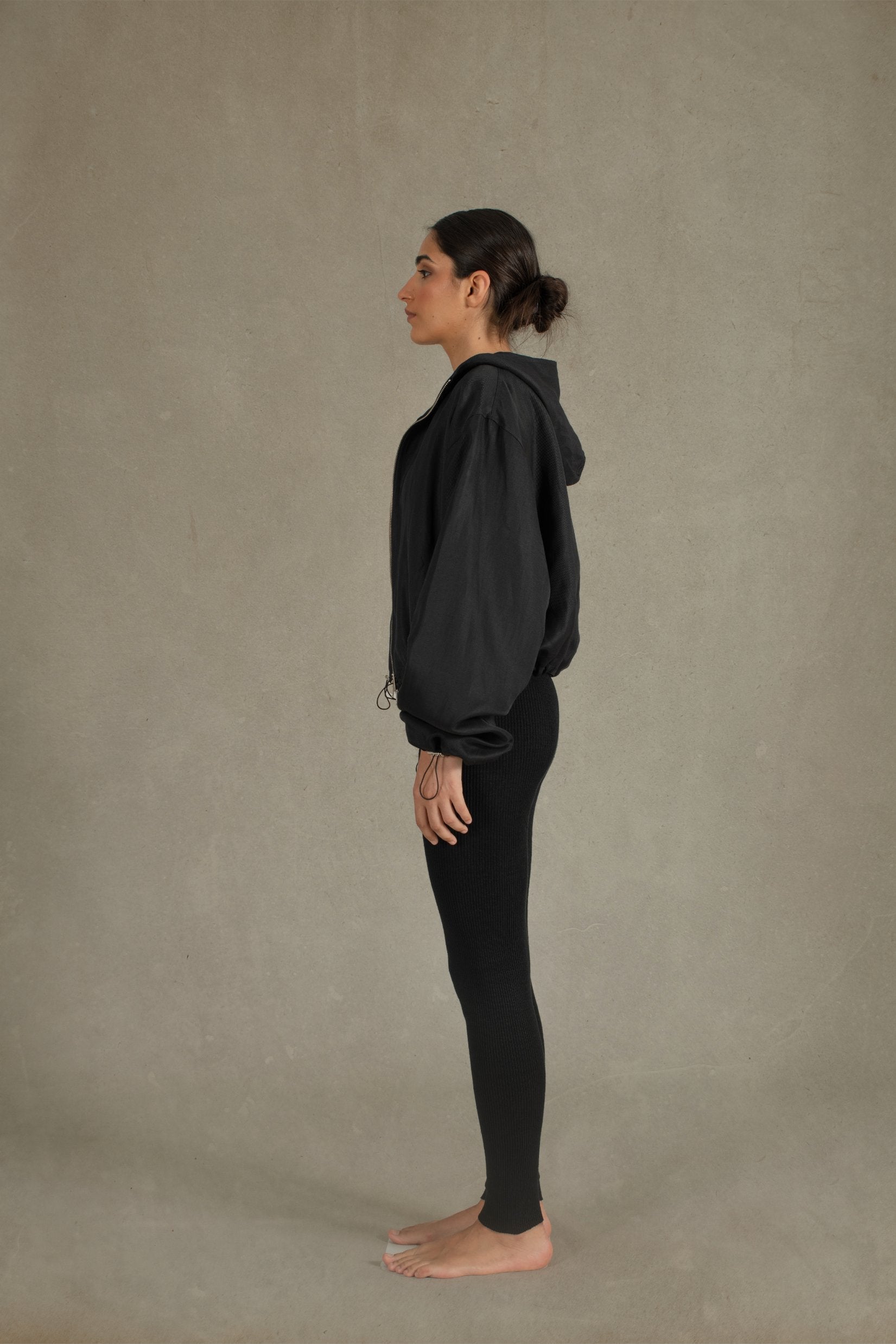 Le Sportif Linen Hooded Jacket Black Luxmii