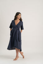 Meraki Linen Wrap Dress Navy Luxmii