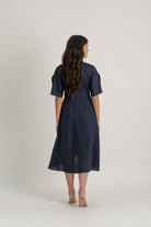 Meraki Linen Wrap Dress Navy Luxmii