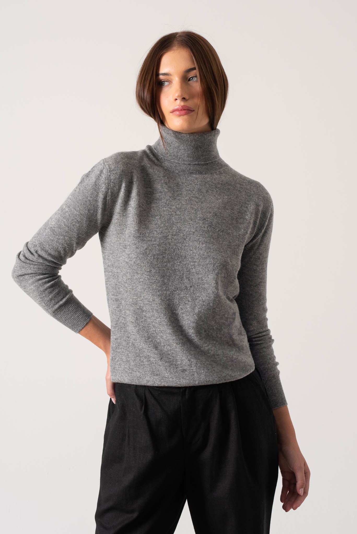 Ombra Cashmere Turtleneck Sweater Mélange Grey Luxmii