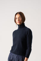 Ombra Cashmere Turtleneck Sweater Navy Luxmii