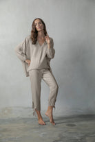 Relaxed Pallocino Top + Tie-Knot Capri Pants Oatmeal Luxmii