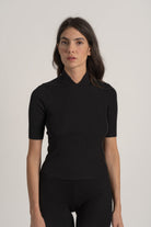 Ribbed Linen Entonnoir Top in Black Luxmii