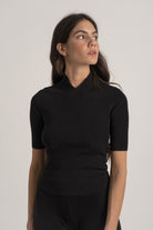 Ribbed Linen Entonnoir Top in Black Luxmii