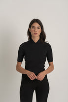 Ribbed Linen Entonnoir Top in Black Luxmii