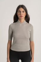 Ribbed Linen Entonnoir Top in Pebble Grey Luxmii