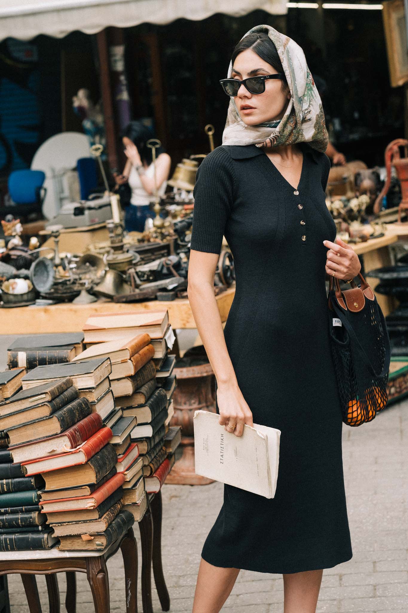 Ribbed Linen Midi Polo Dress in Black Luxmii