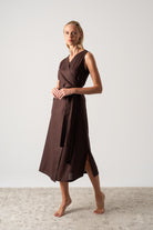 Safari Linen Wrap Dress Brown Espresso Luxmii