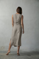 Safari Linen Wrap Dress Oatmeal Beige Luxmii