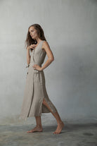 Safari Linen Wrap Dress Oatmeal Beige Luxmii