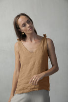 Tie Knot Linen Cami Top Tobacco Luxmii