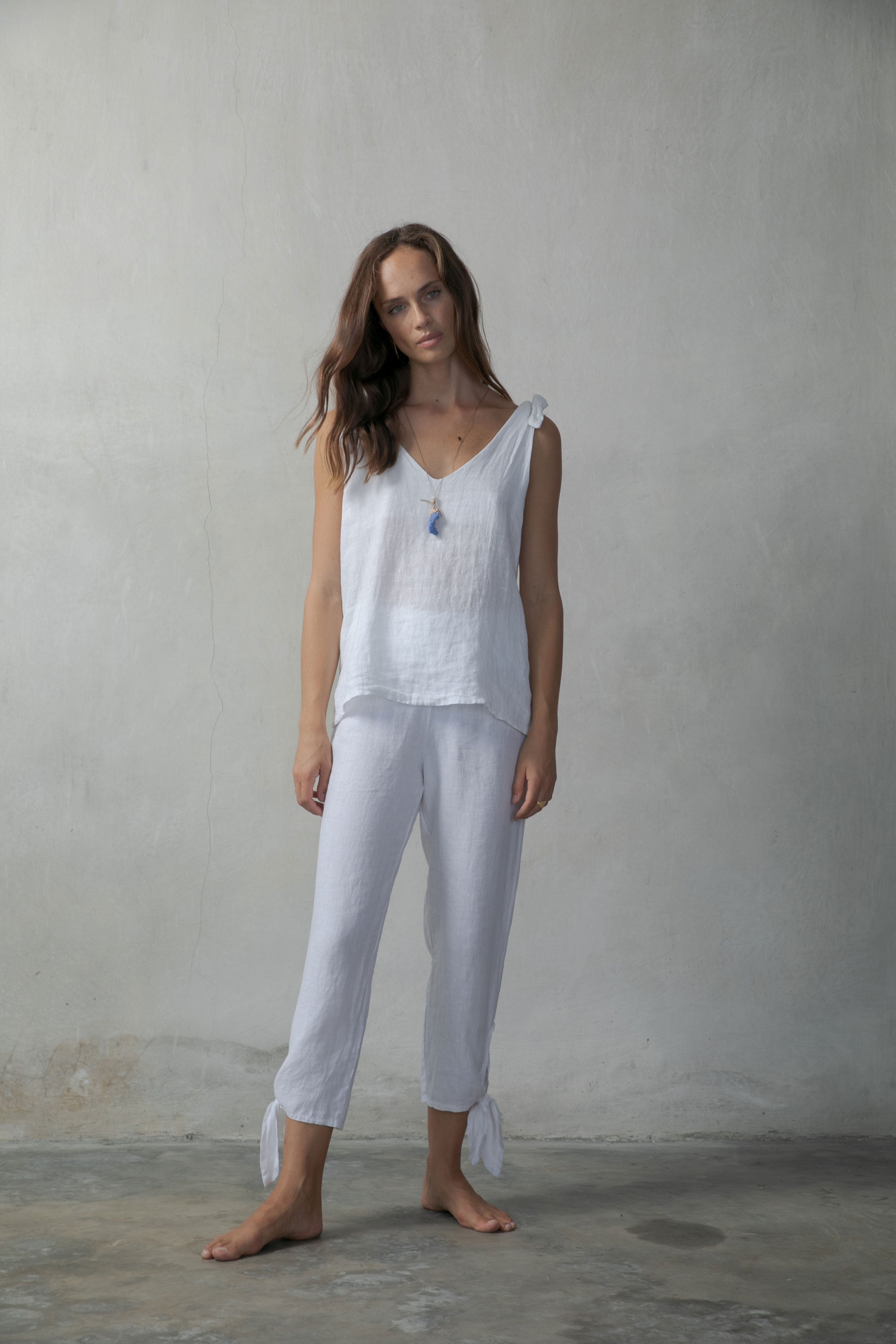 Tie Knot Linen Cami Top White Luxmii