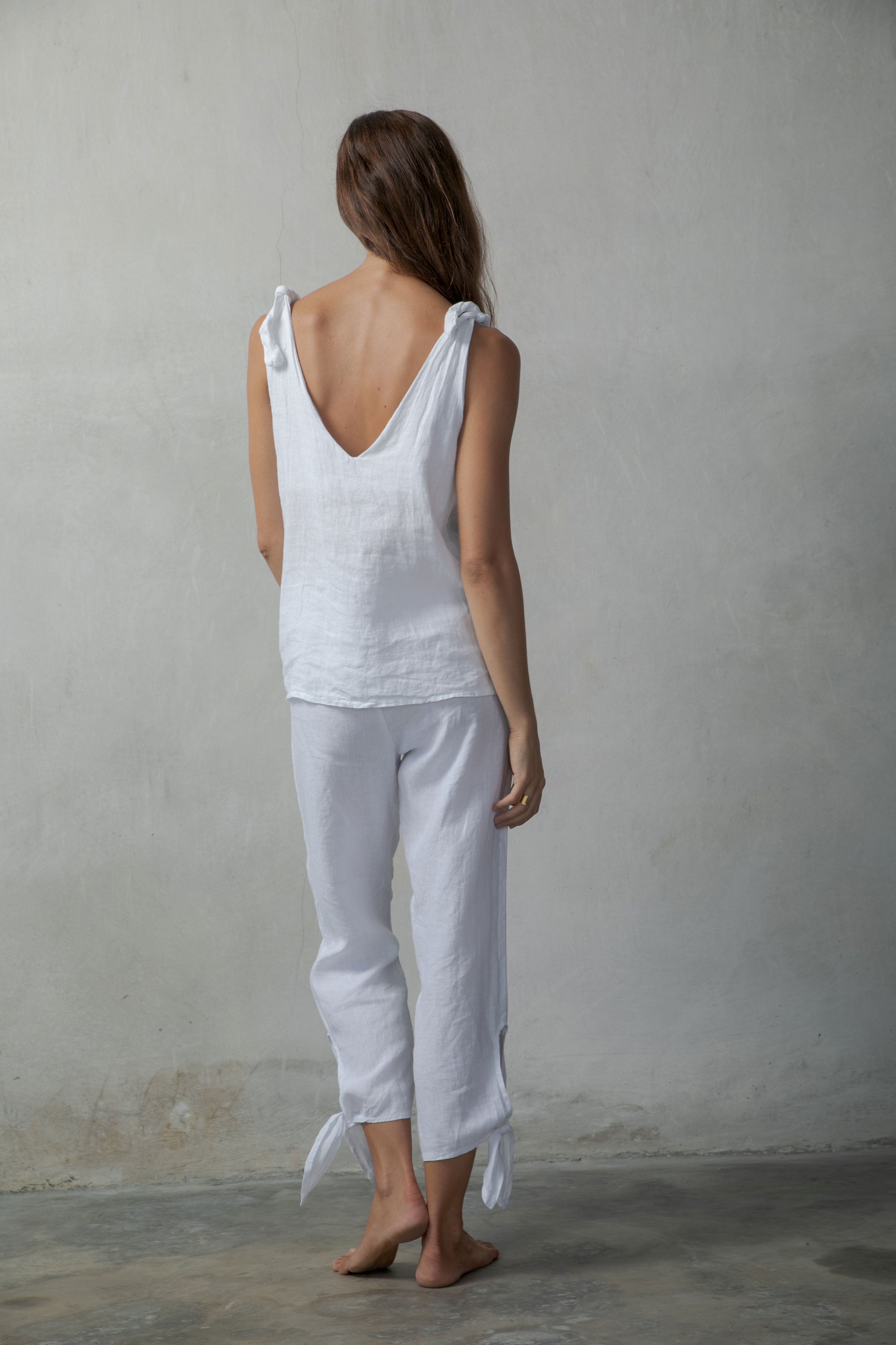 Tie Knot Linen Cami Top White Luxmii