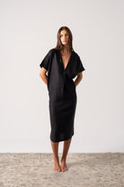 Vacanza Linen Kaftan Black Luxmii