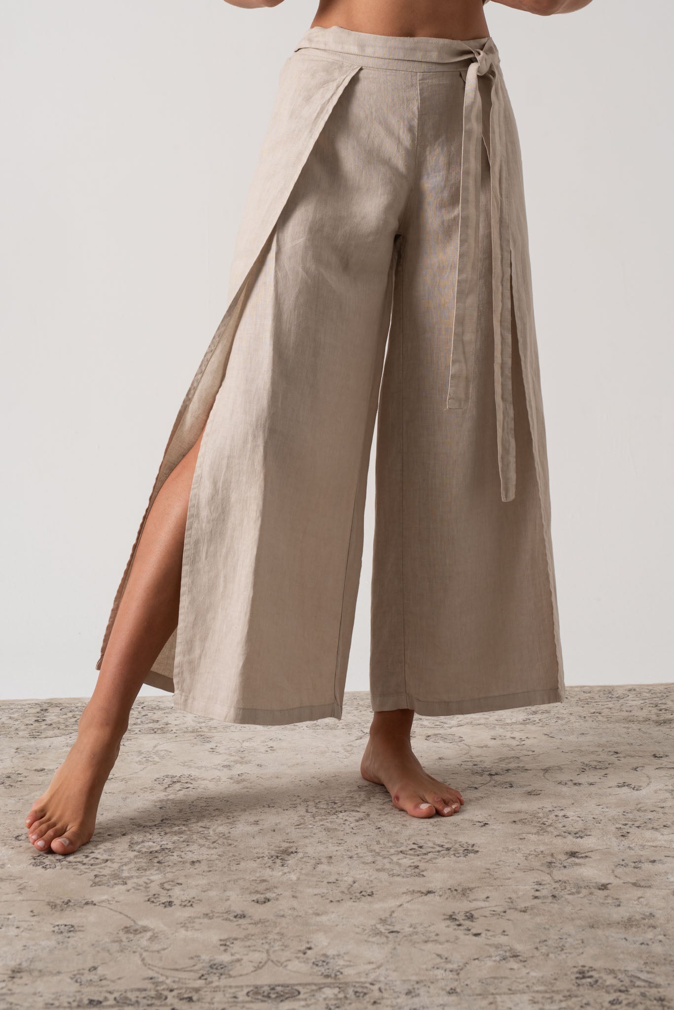 Zakai Linen Wrap Pant Oatmeal Luxmii