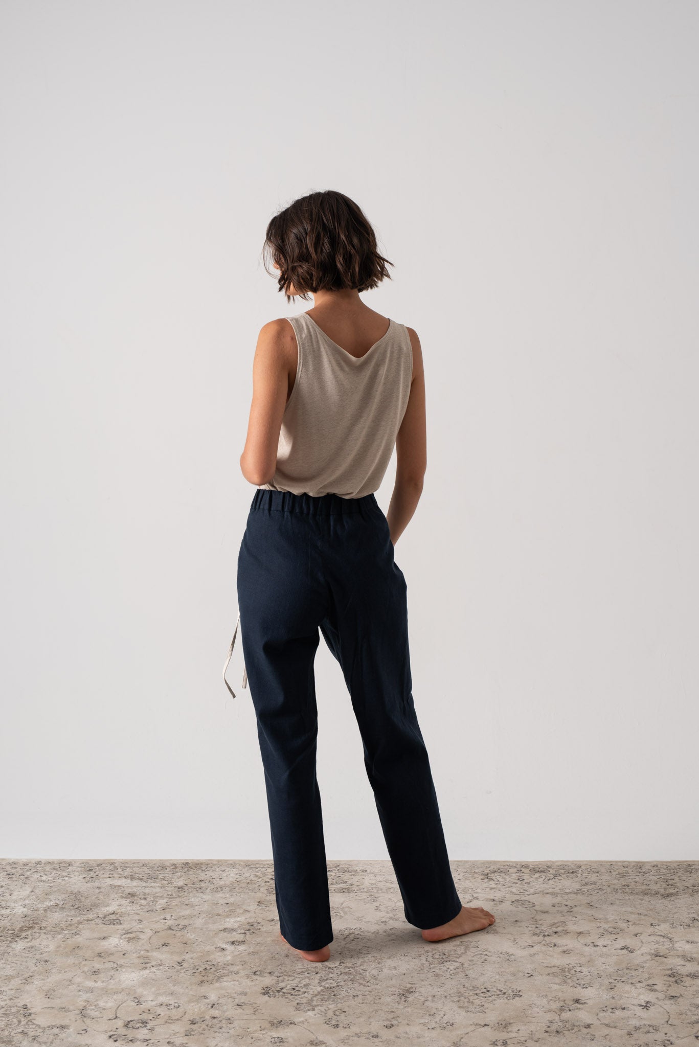 Zephyr Linen Wrap Pant in Navy Luxmii