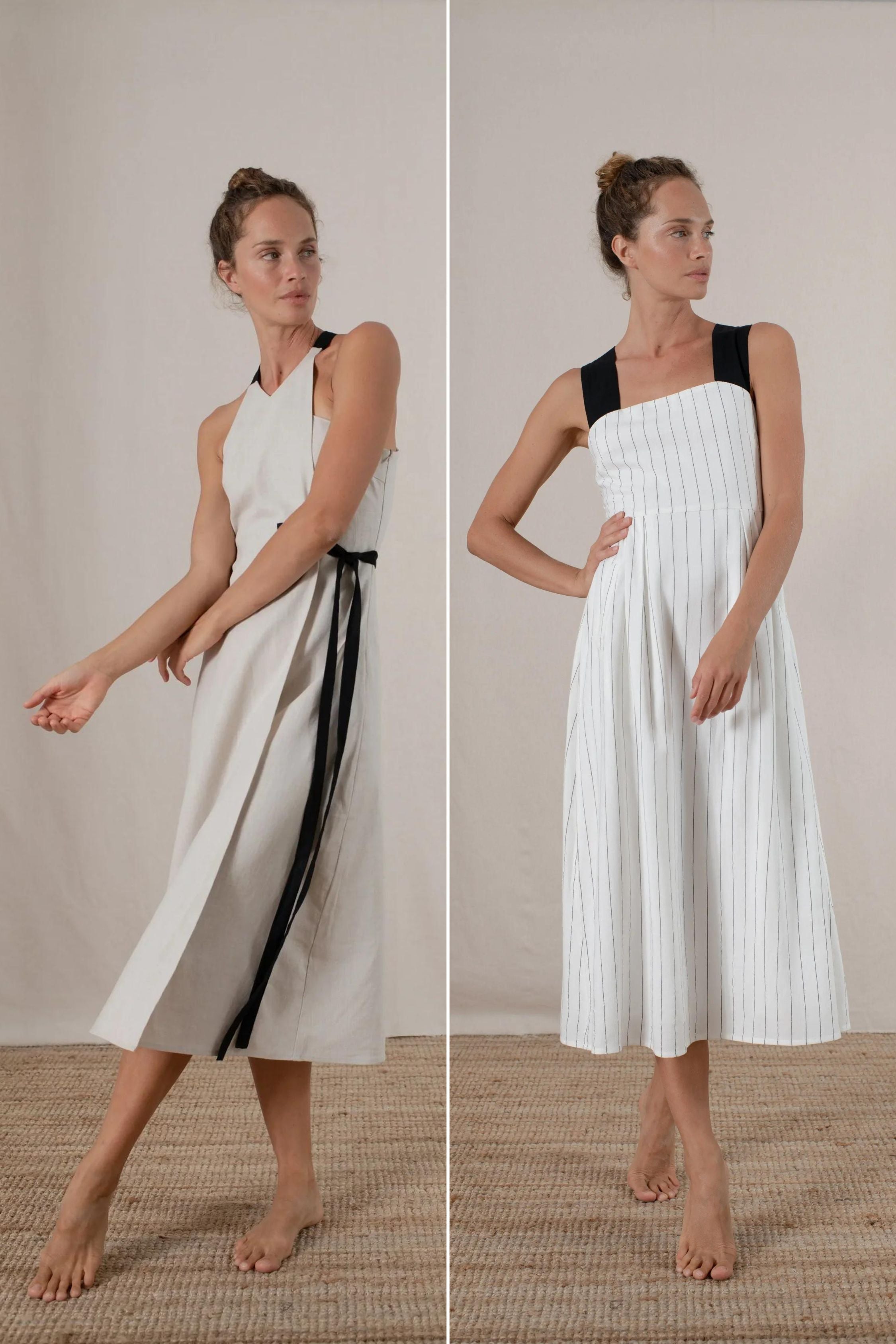 Zulu Wrap Dress Natural + Gessato Midi Dress White Pinstripe Luxmii