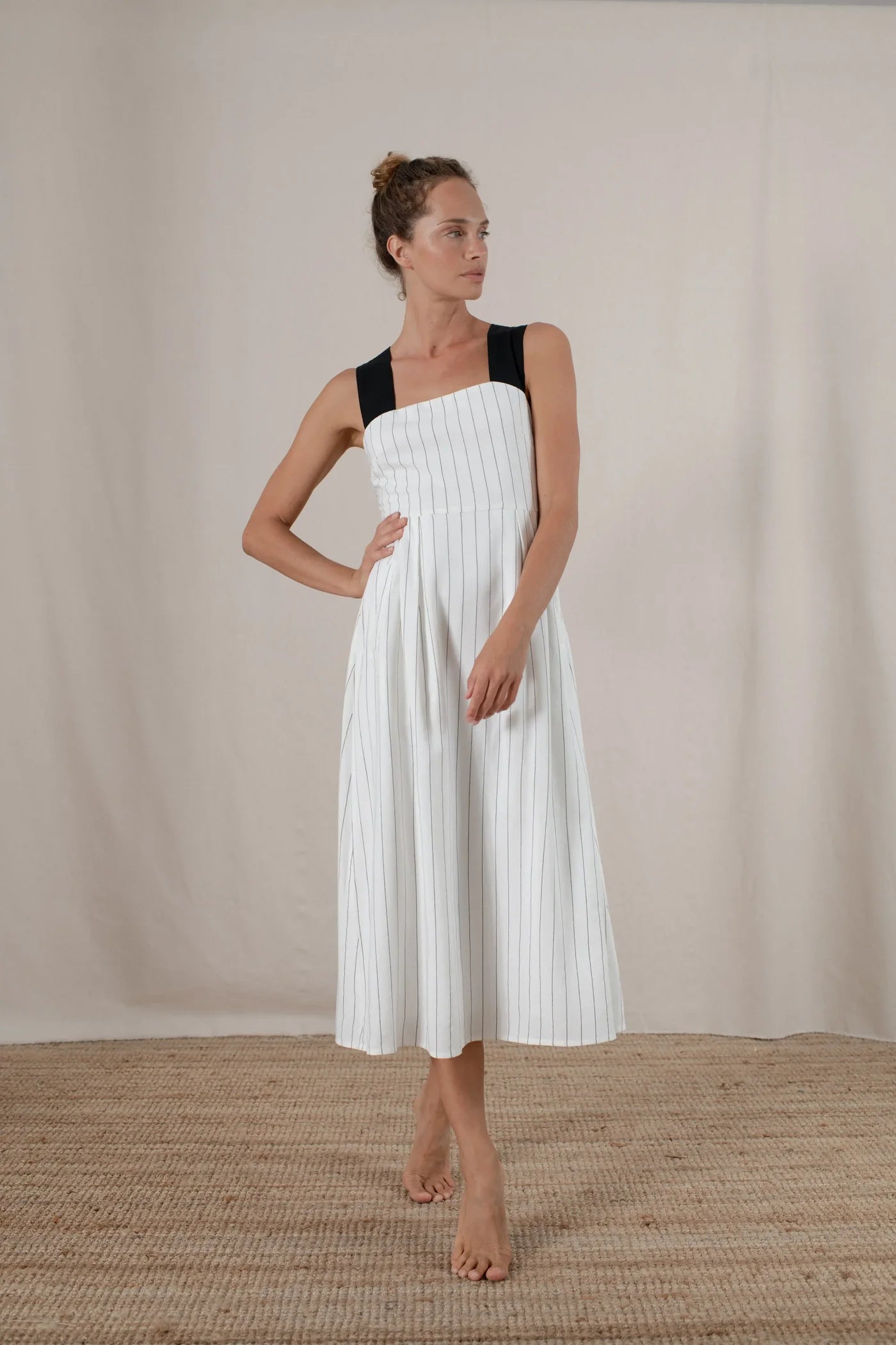 Zulu Wrap Dress Natural + Gessato Midi Dress White Pinstripe Luxmii