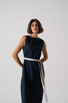 Zuri Linen Midi Dress in Navy Luxmii