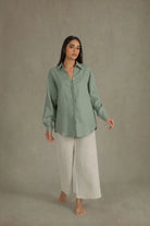 Alix Relaxed Linen Shirt Green Khaki Luxmii