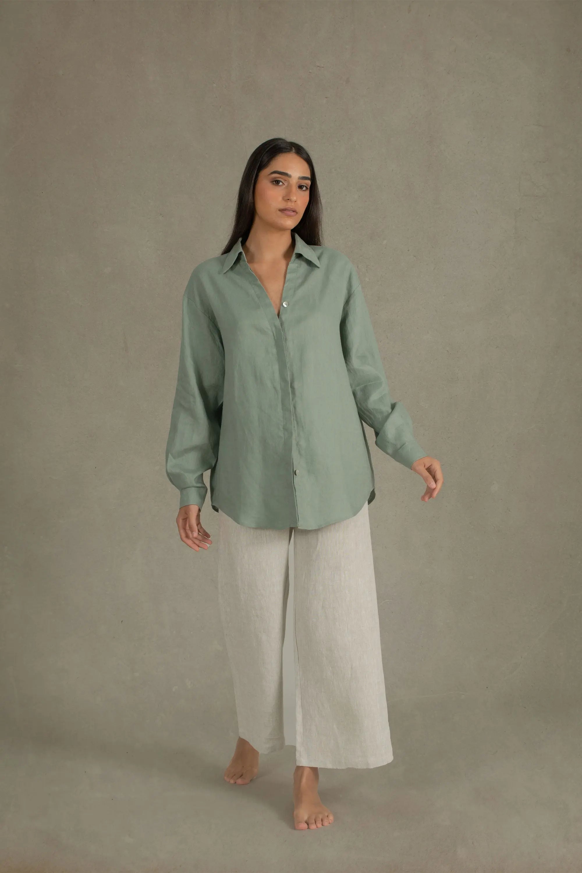 Alix Relaxed Linen Shirt Green Khaki Luxmii