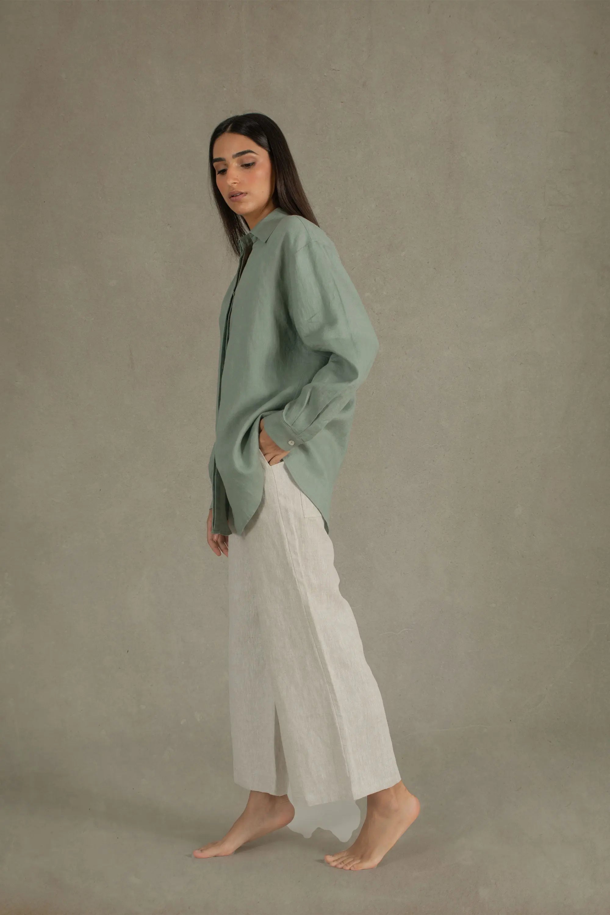 Alix Relaxed Linen Shirt Green Khaki Luxmii